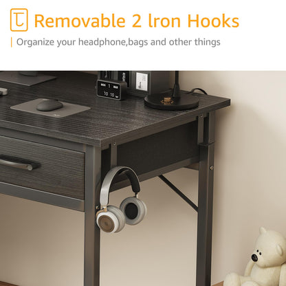 DLisiting 32 Inch Small Desk with Drawers, Black